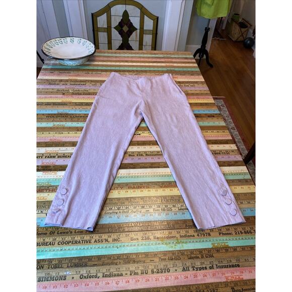 J.Jill XS Light Pink LINEN Blend Stretch Button Detail Slim Pants Boho Career - Picture 4 of 13
